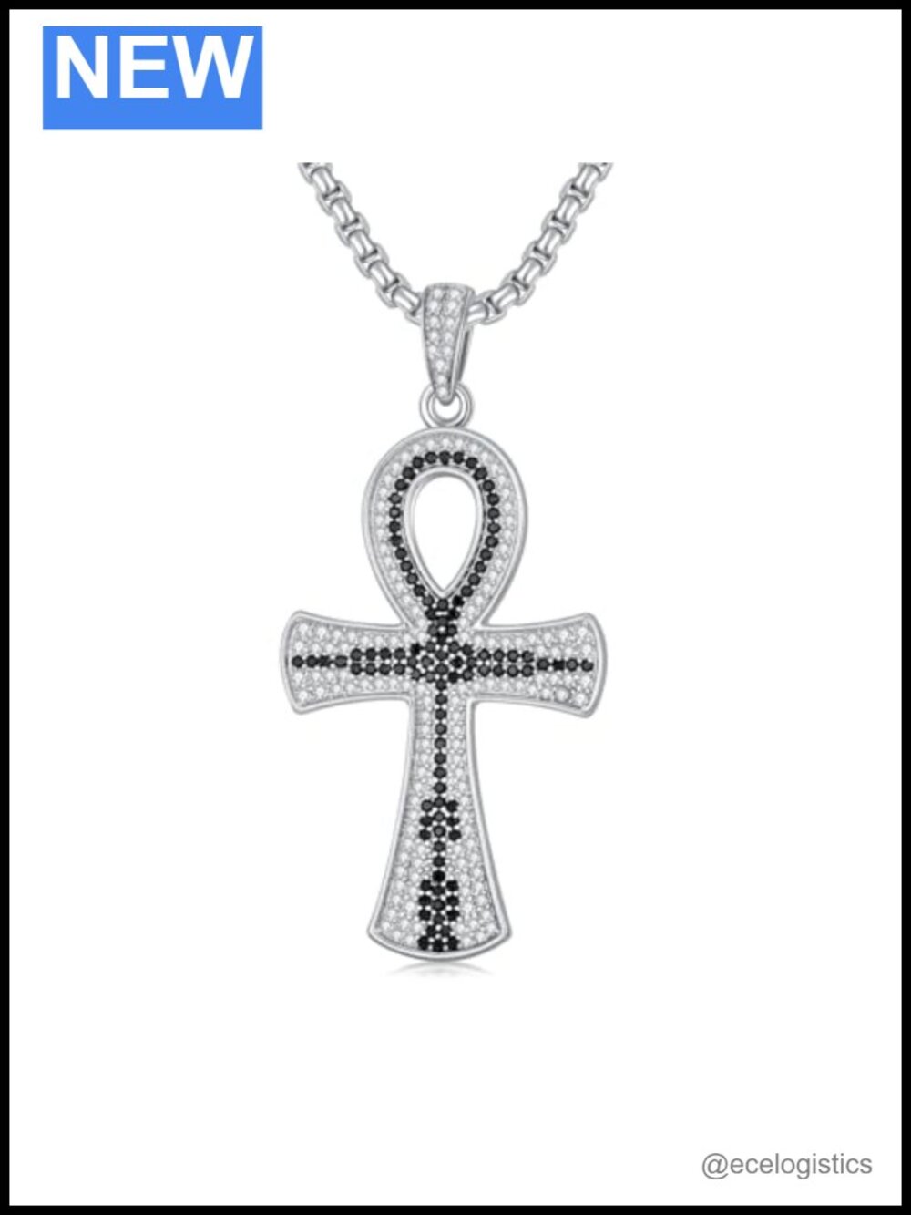 Ankh Cross Pendant 925 Sterling Silver Cubic Zirconia Necklace